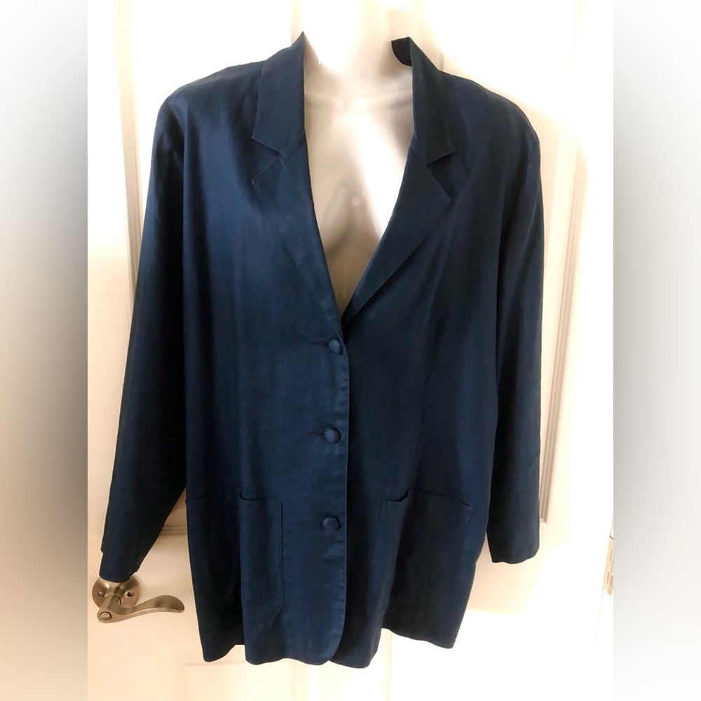 Navy Blue Linen Blazer
